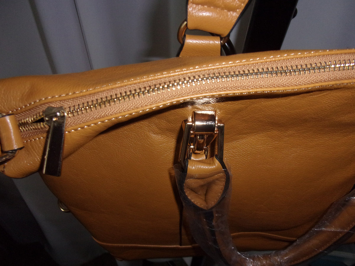 Khaki Faux Leather Handbag (19x5.5x13 in)