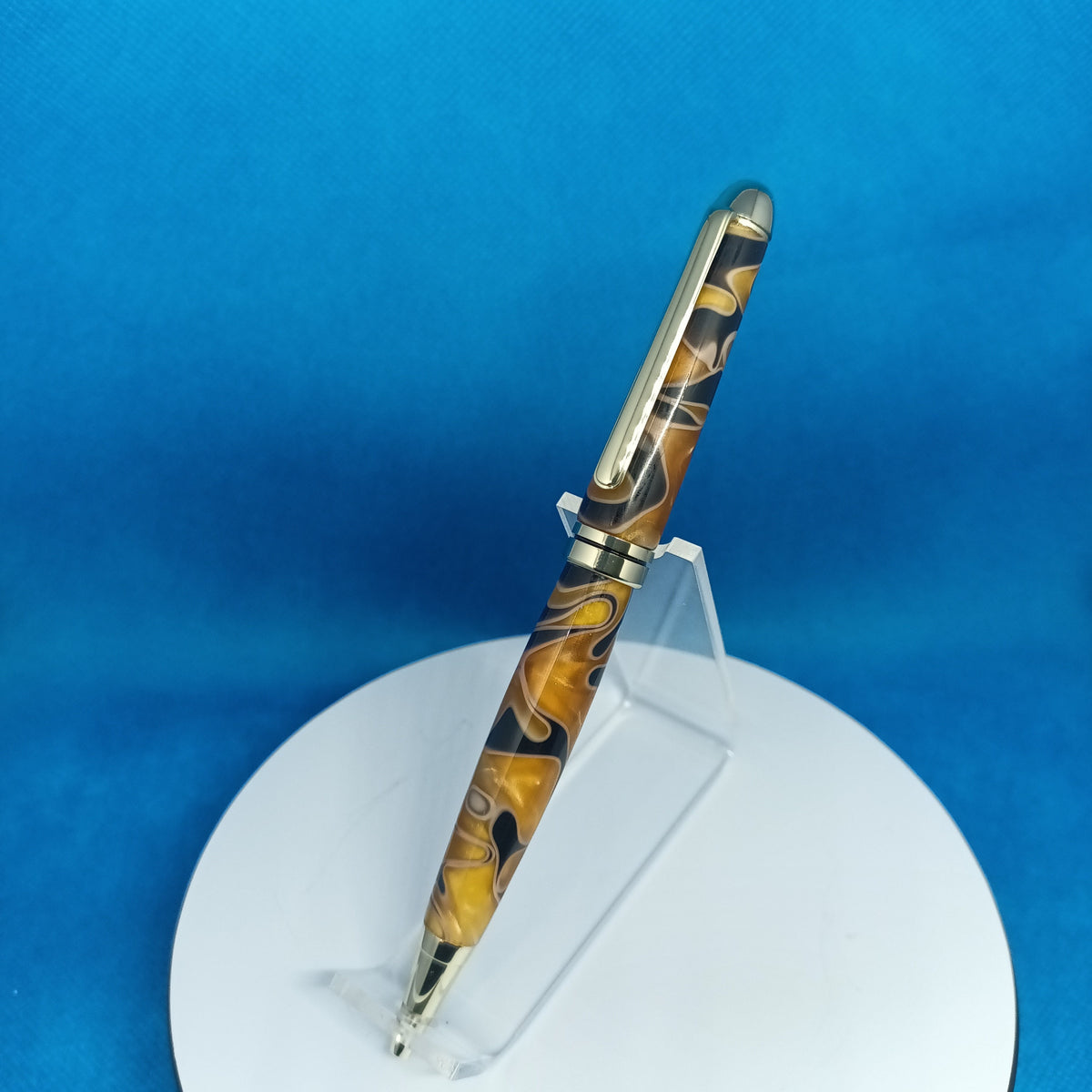 European Style Twist Pen Acrylic Orange with streaks of white and black