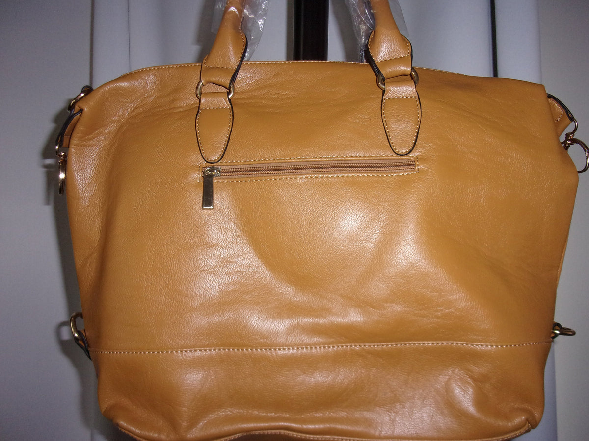 Khaki Faux Leather Handbag (19x5.5x13 in)