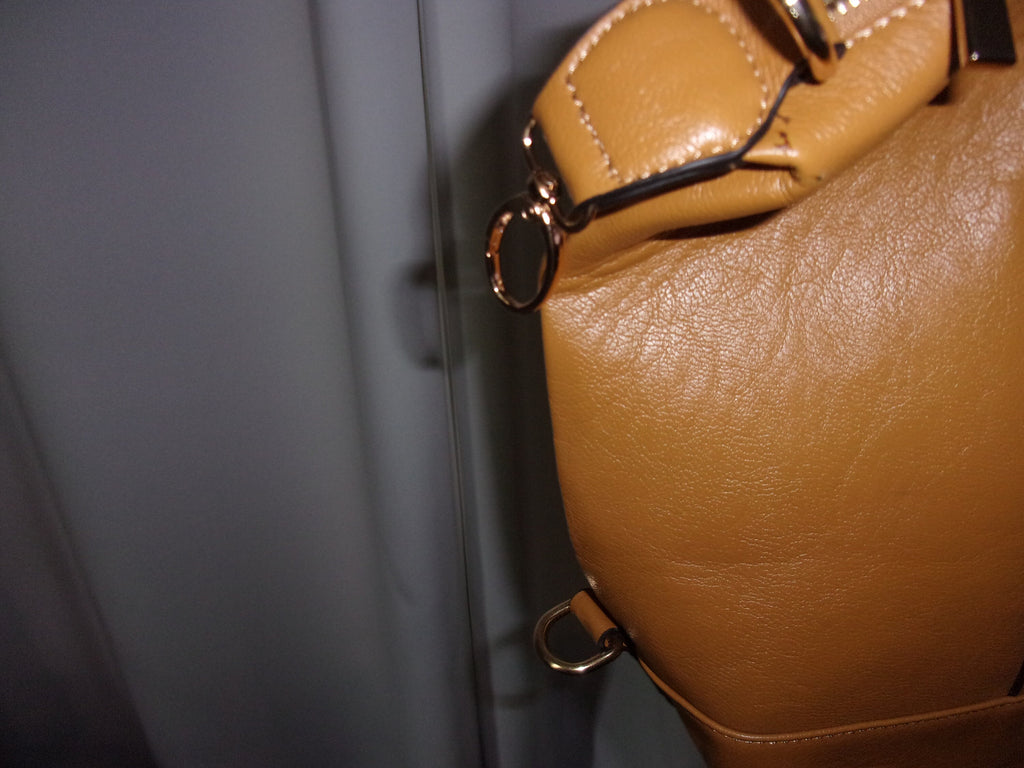 Khaki Faux Leather Handbag (19x5.5x13 in)
