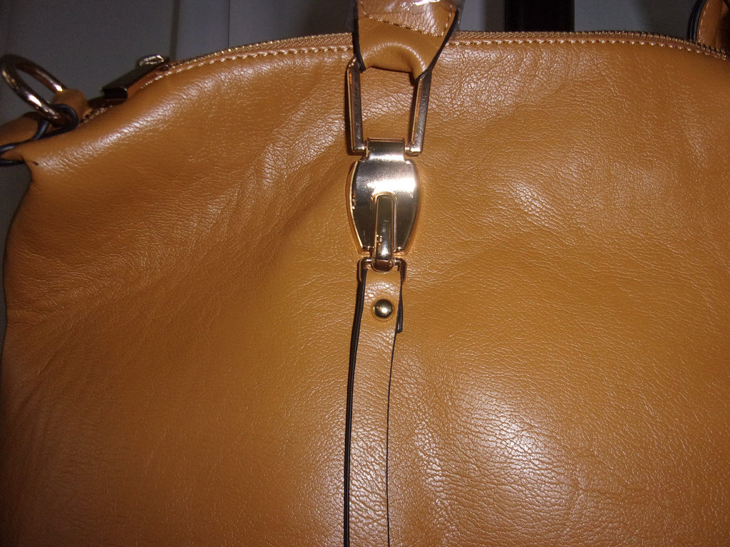 Khaki Faux Leather Handbag (19x5.5x13 in)