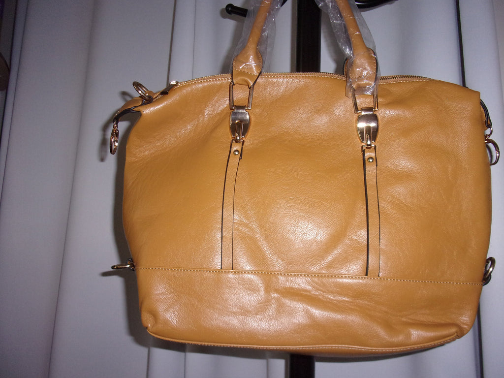 Khaki Faux Leather Handbag (19x5.5x13 in)