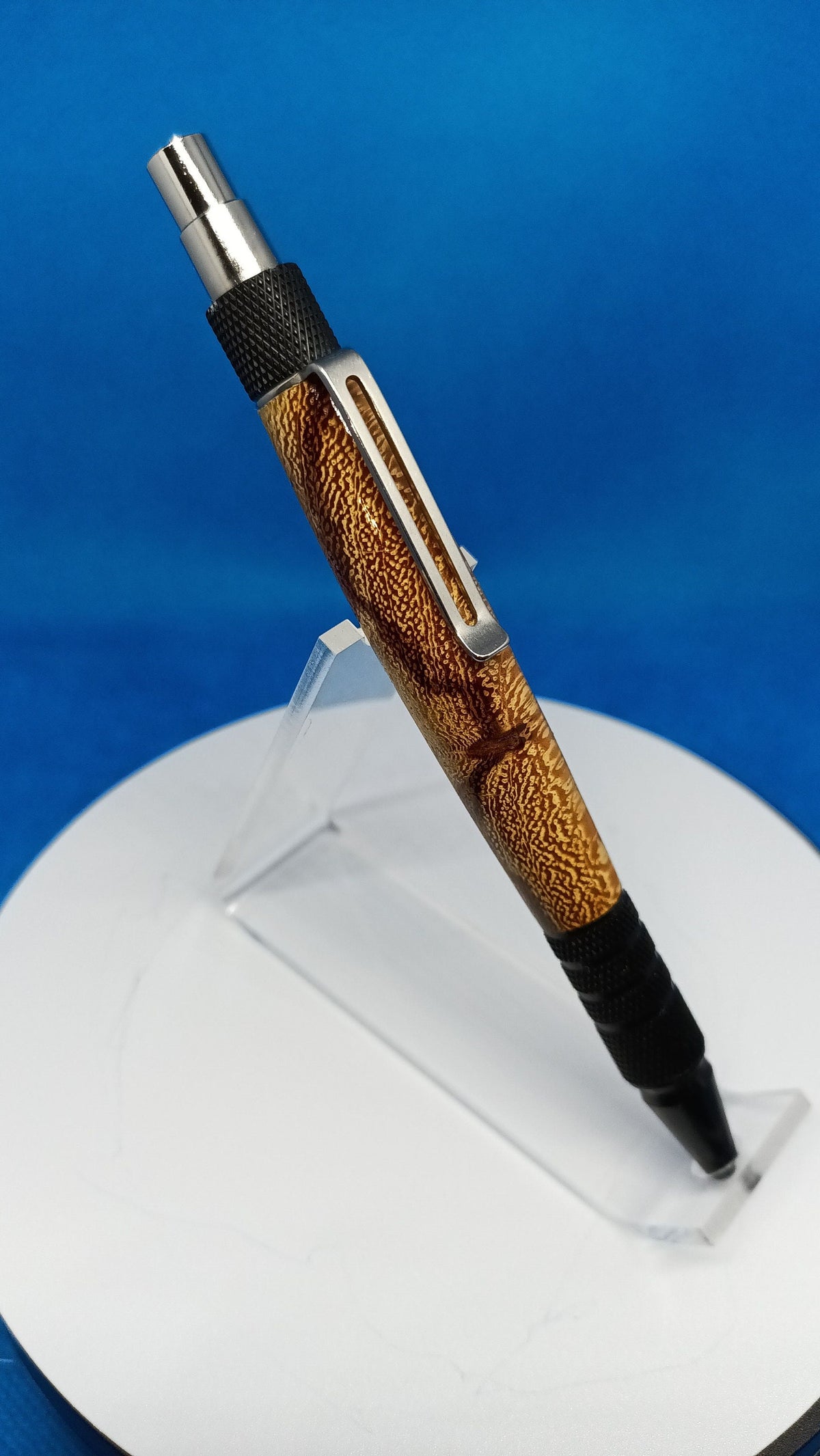Marble Wood Click Pen: Black Anodized Aluminum Dura Pen