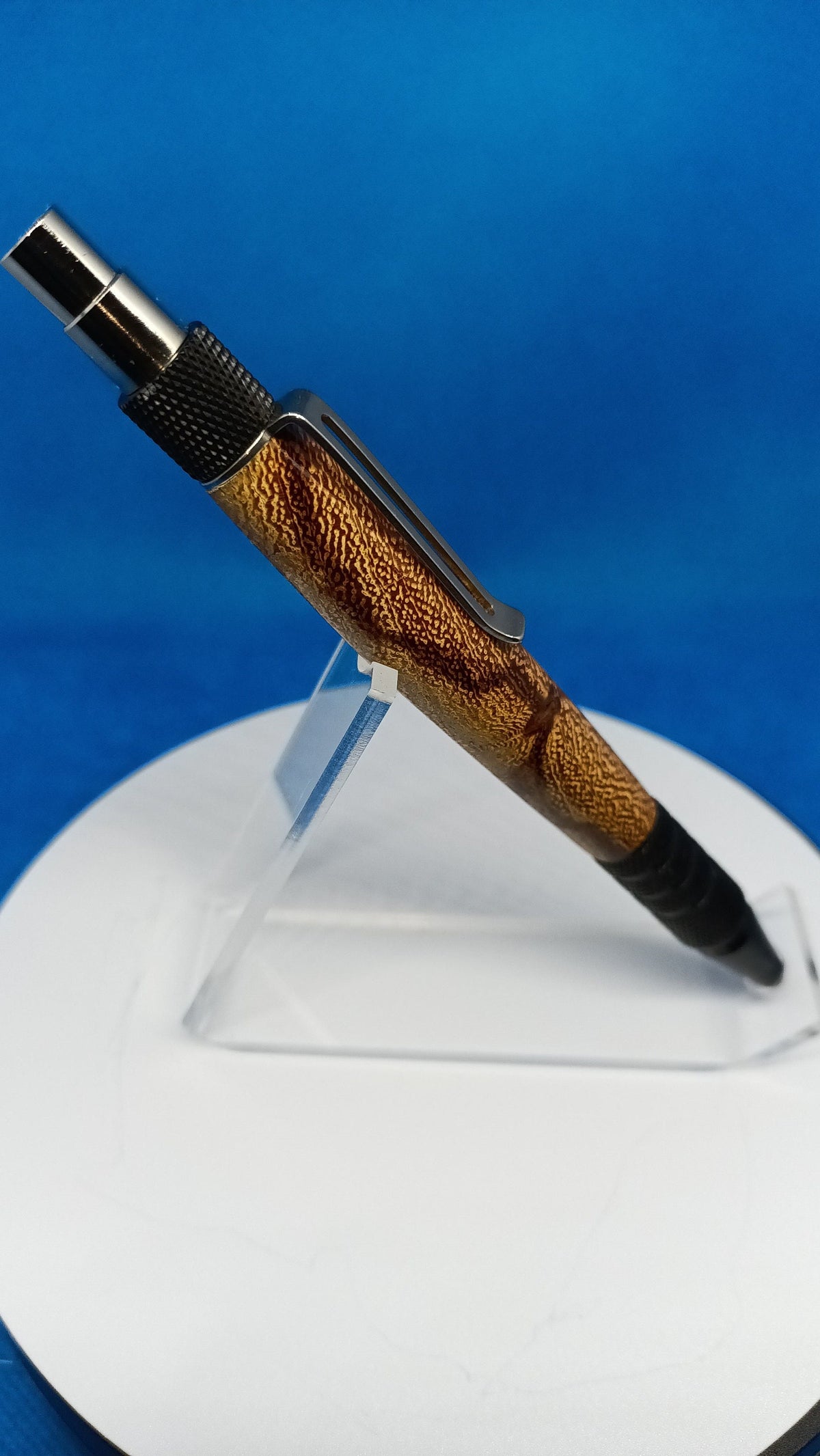 Marble Wood Click Pen: Black Anodized Aluminum Dura Pen