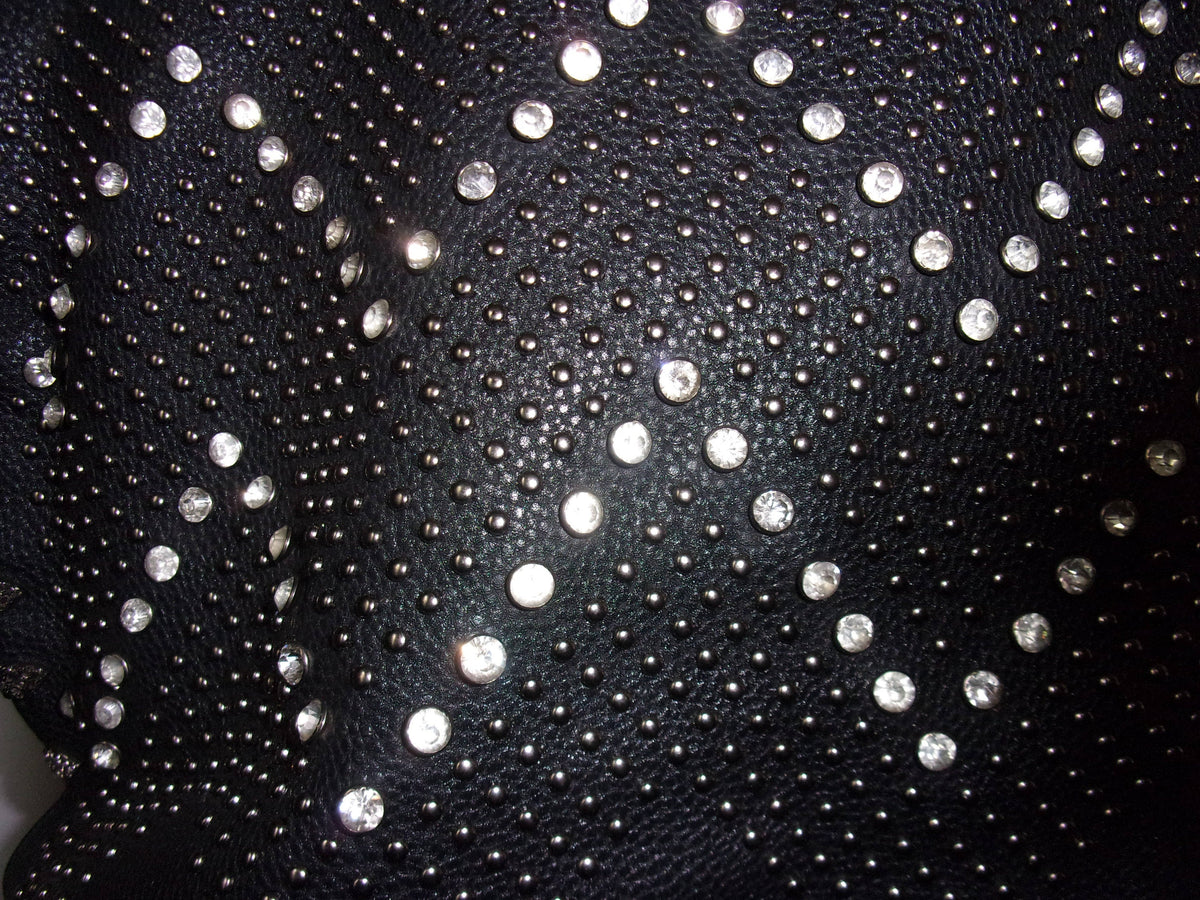 Black studded with crystals  Faux Leather Handbag (19x5x12in)
