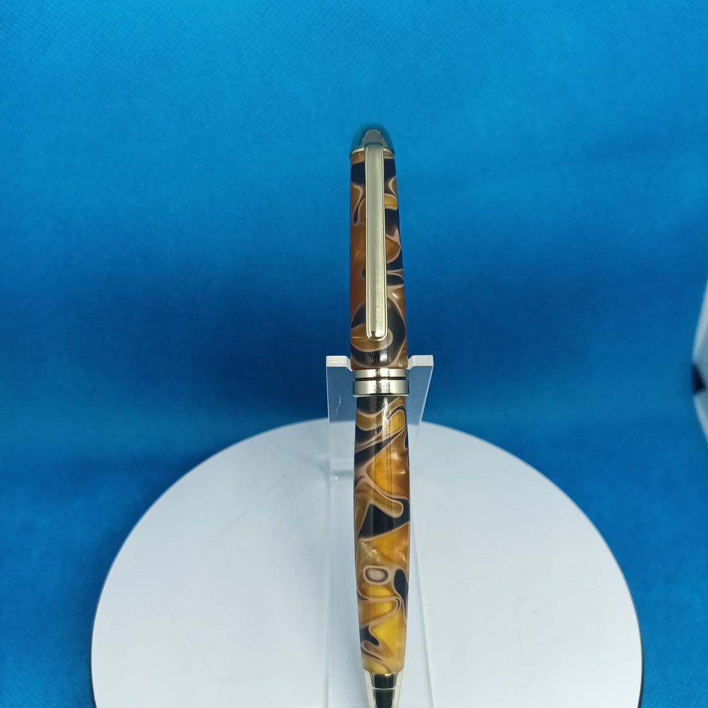 European Style Twist Pen Acrylic Orange with streaks of white and black