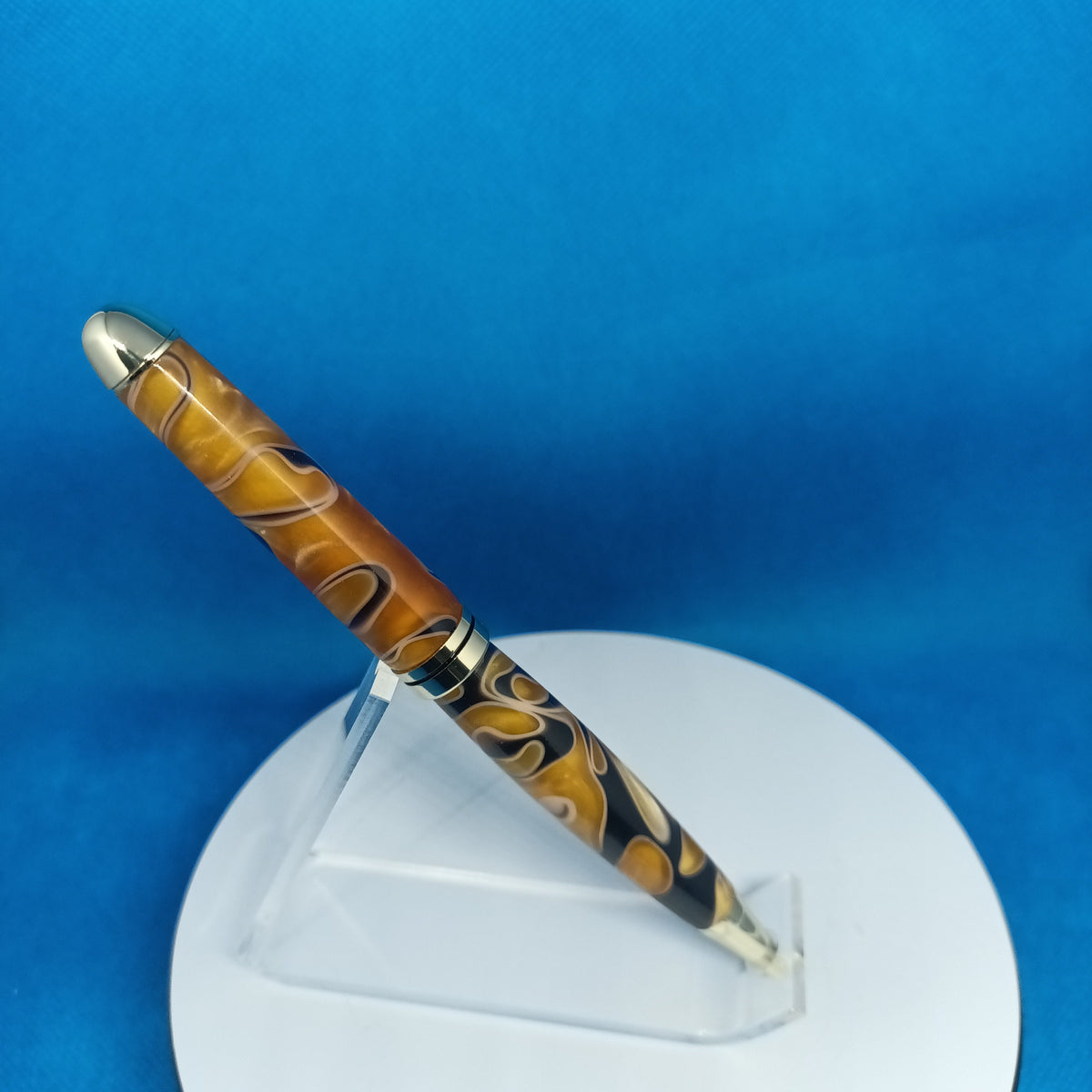European Style Twist Pen Acrylic Orange with streaks of white and black