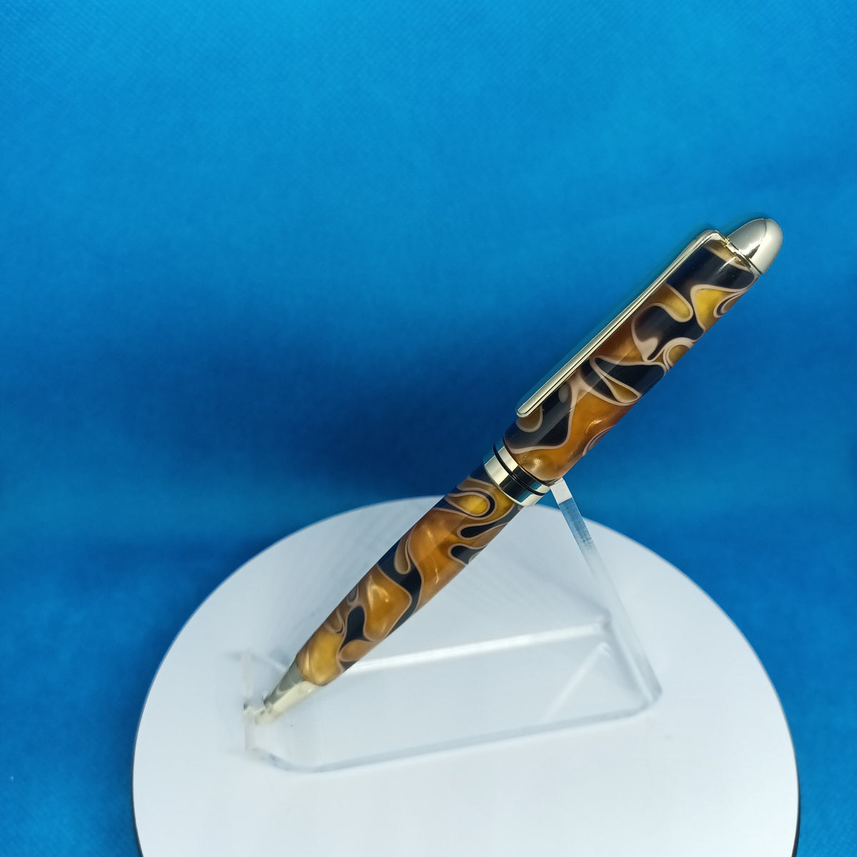 European Style Twist Pen Acrylic Orange with streaks of white and black