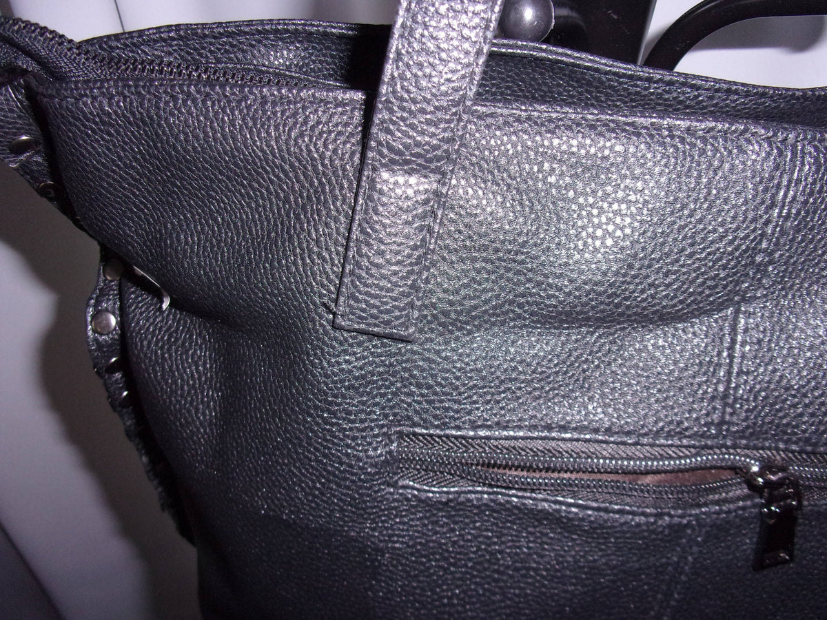 Black studded with crystals  Faux Leather Handbag (19x5x12in)