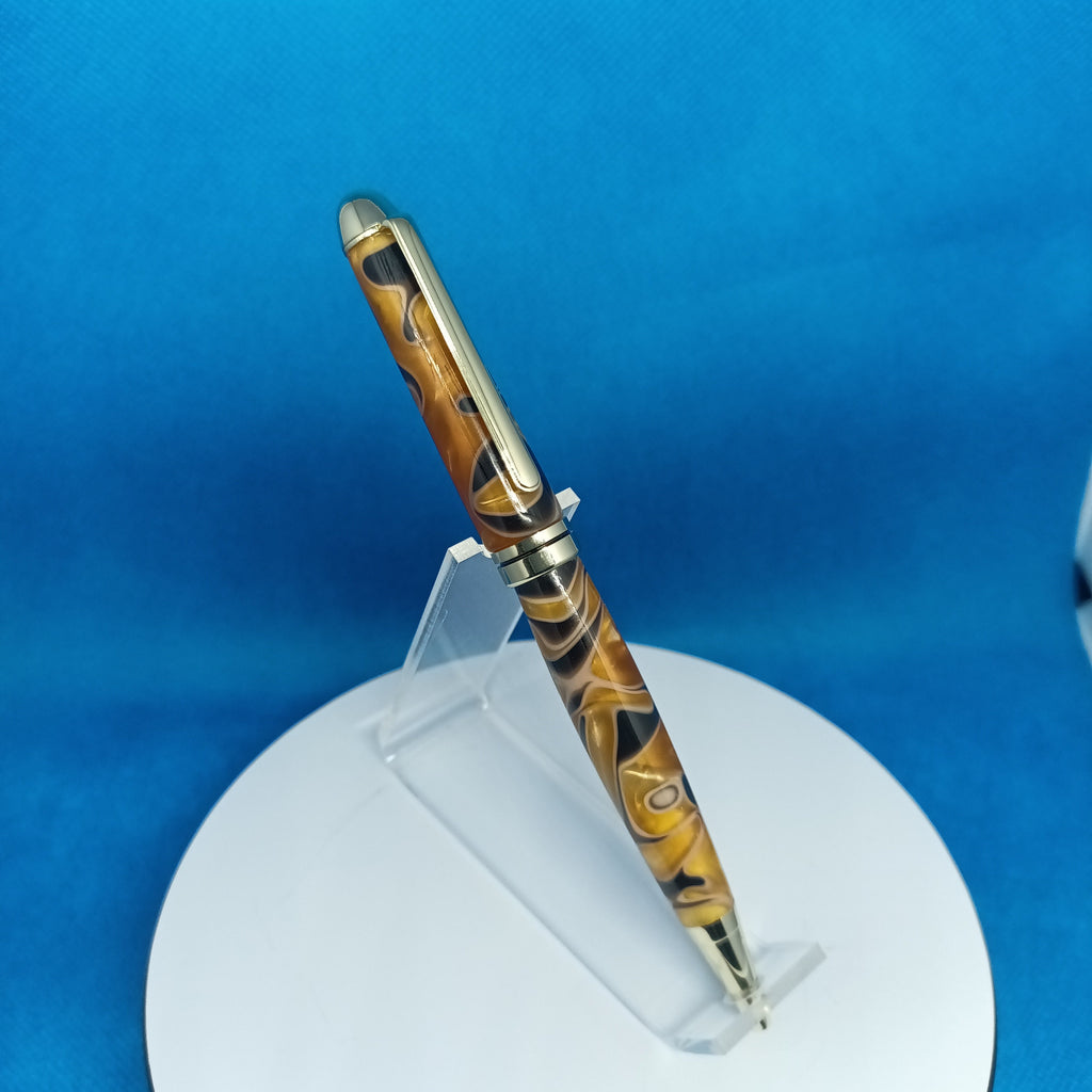 European Style Twist Pen Acrylic Orange with streaks of white and black