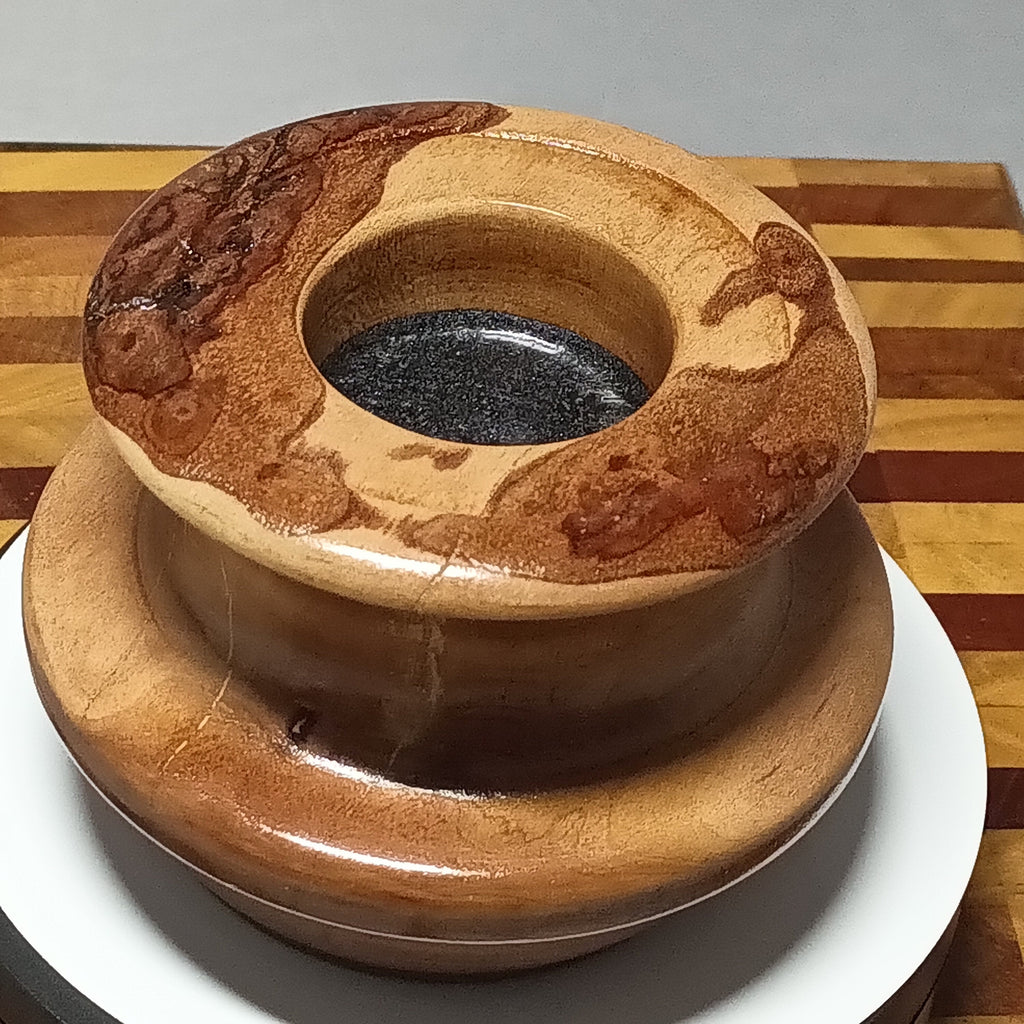 Cherry candle holder with natural bark