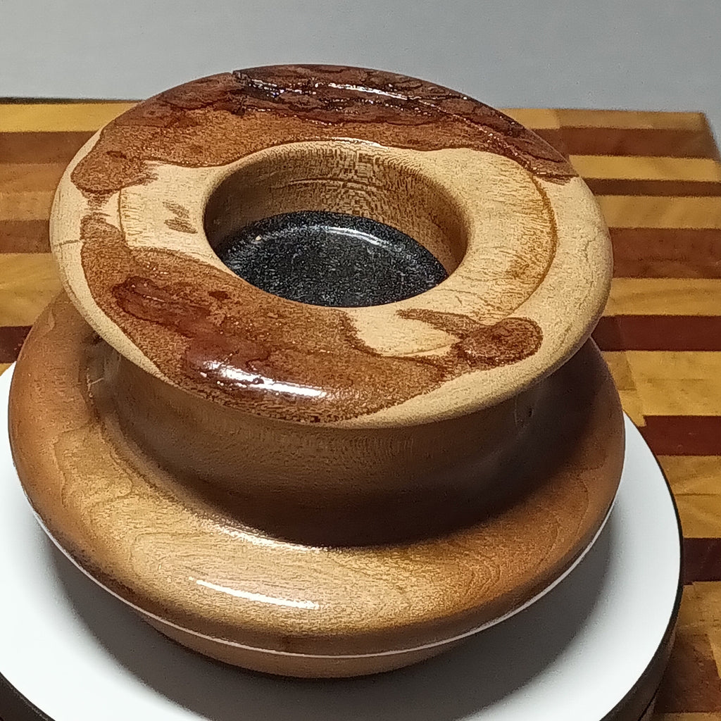 Cherry candle holder with natural bark