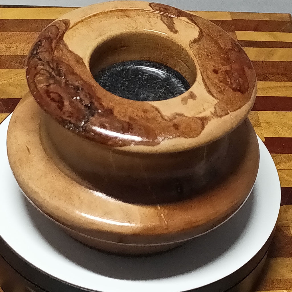 Cherry candle holder with natural bark