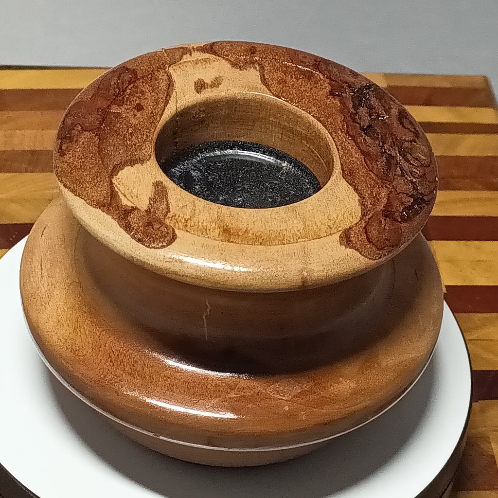 Cherry candle holder with natural bark